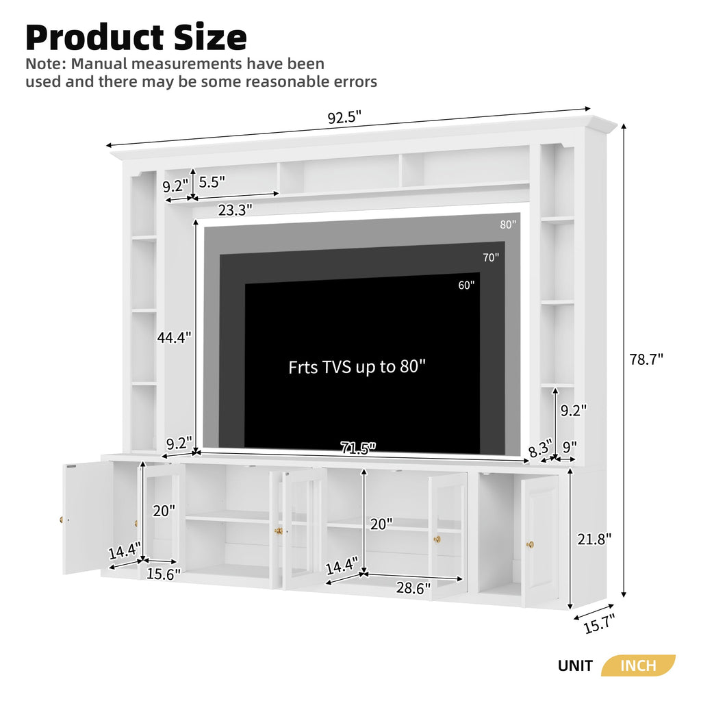 92" Entertainment Center Wall Unit with Glass Doors — for TVs Up to 80"