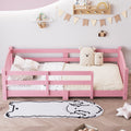 Twin Montessori Floor Bed with Slats and Safety Guardrails, Solid Wood Floor Bed with Fence and Without Door, Easy Assemble Montessori Bed for Girls and Boys, Pink