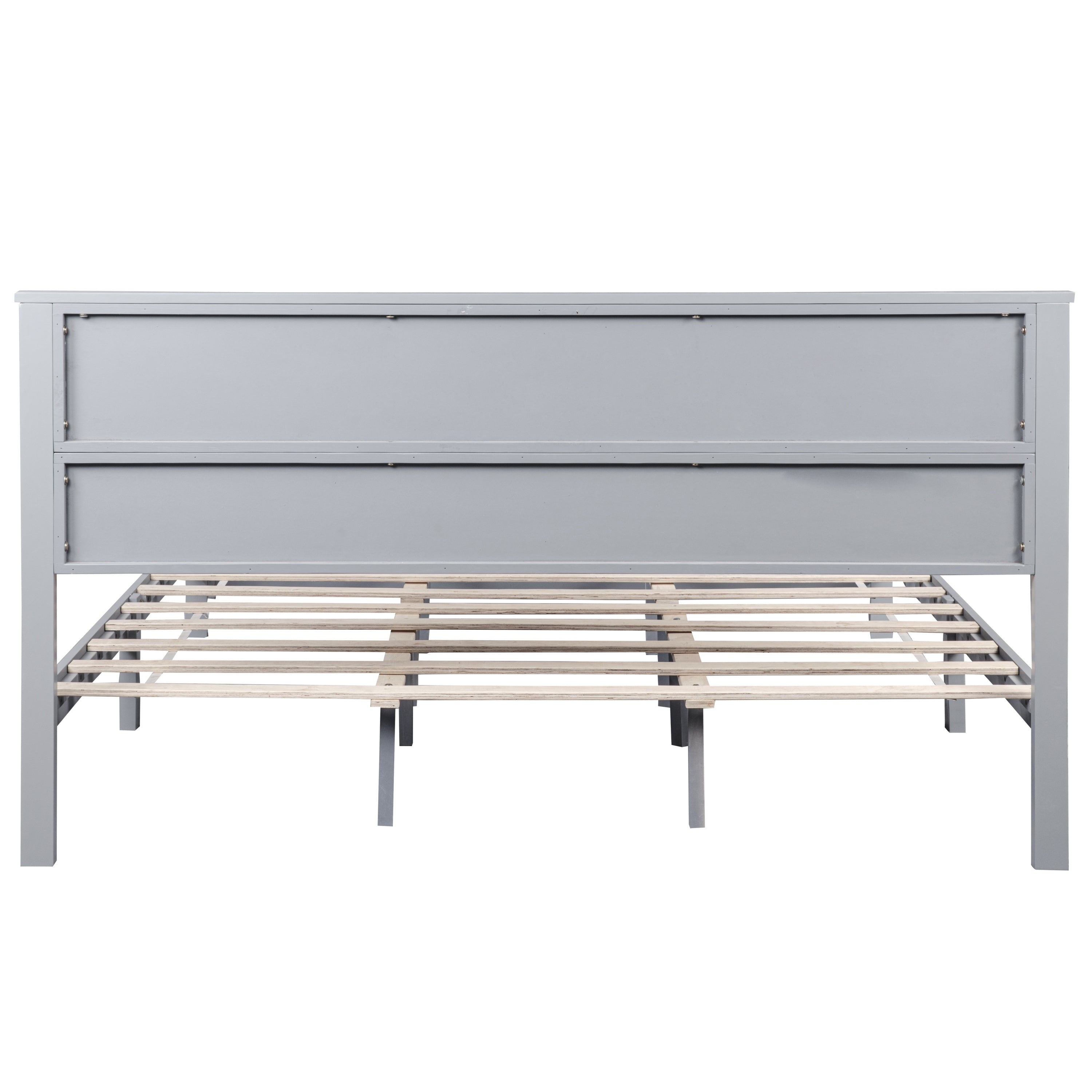 Farmhouse Style King Size Bed with Barn Door Designed Headboard and Footboard, Pinewood Bed with Strengthened Bed Frame,White