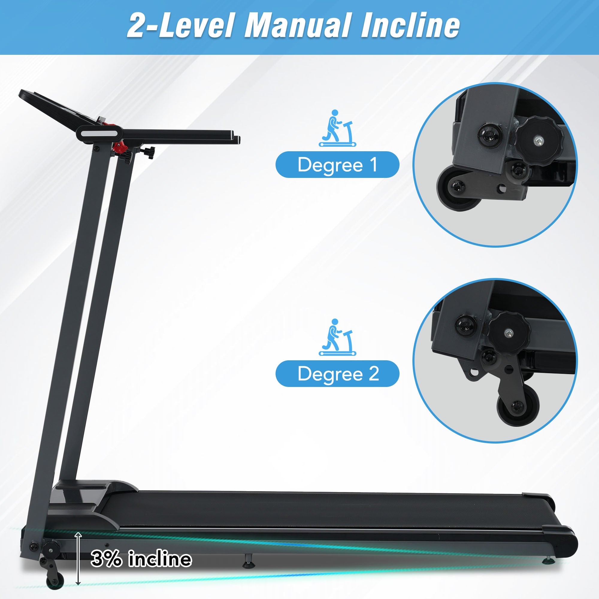 Black foldable walking pad treadmill incline remote 265 lb — product photo