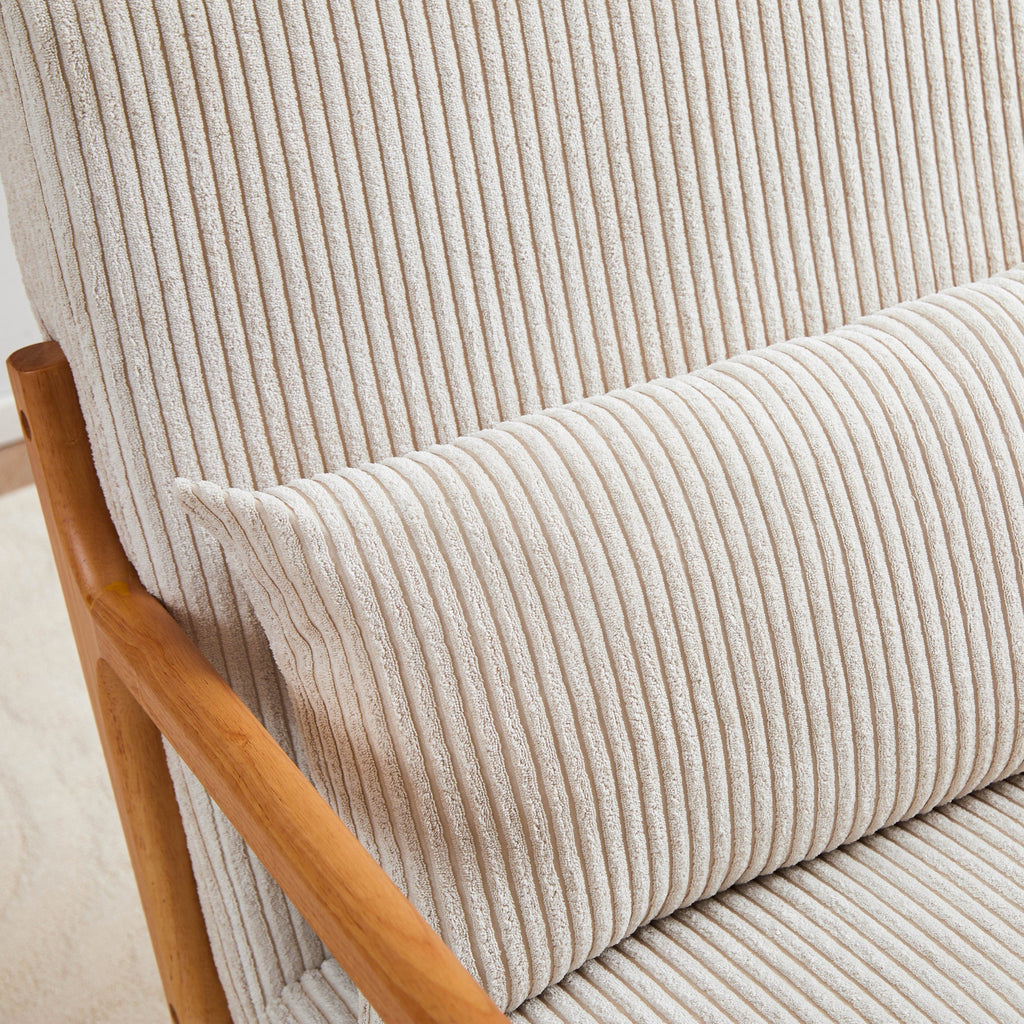 Rubberwood frame and brown wood leg detail