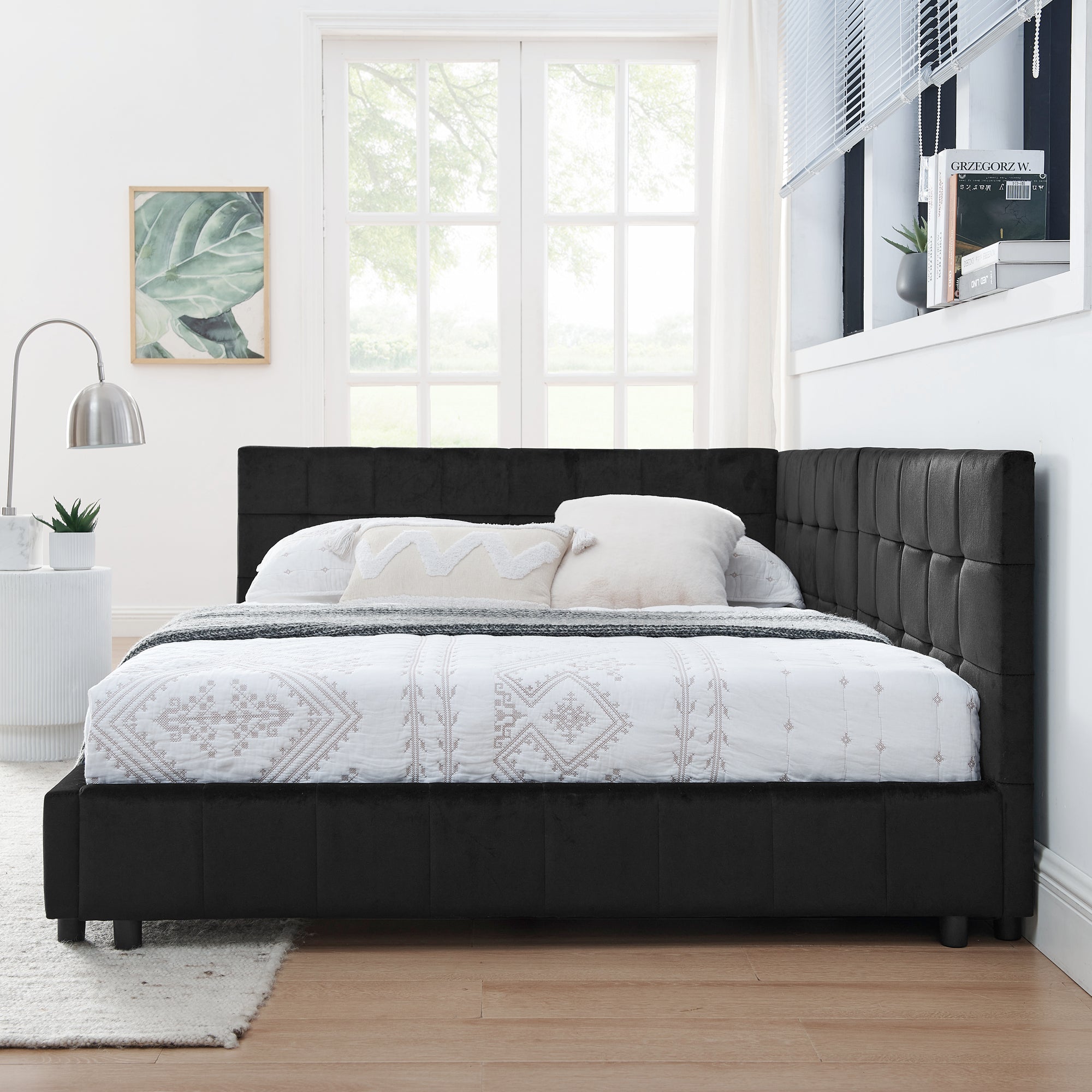Black velvet daybed with armrest detail