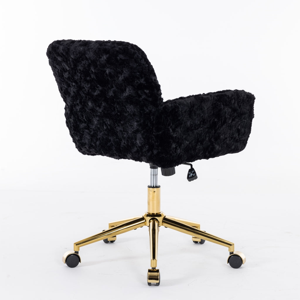 40 degree reclining black faux fur desk chair detail