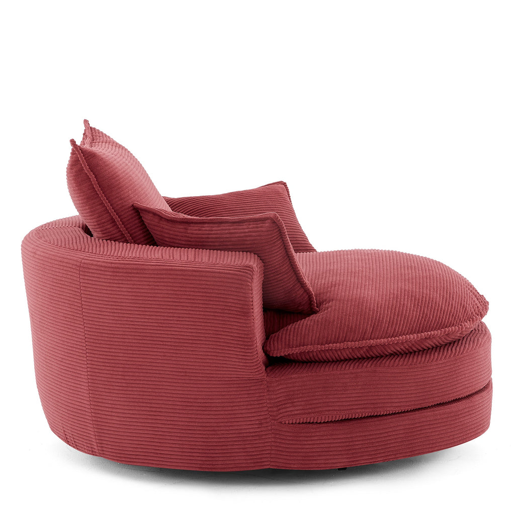 Corduroy Swivel Barrel Chair — 360° with Removable Pillows