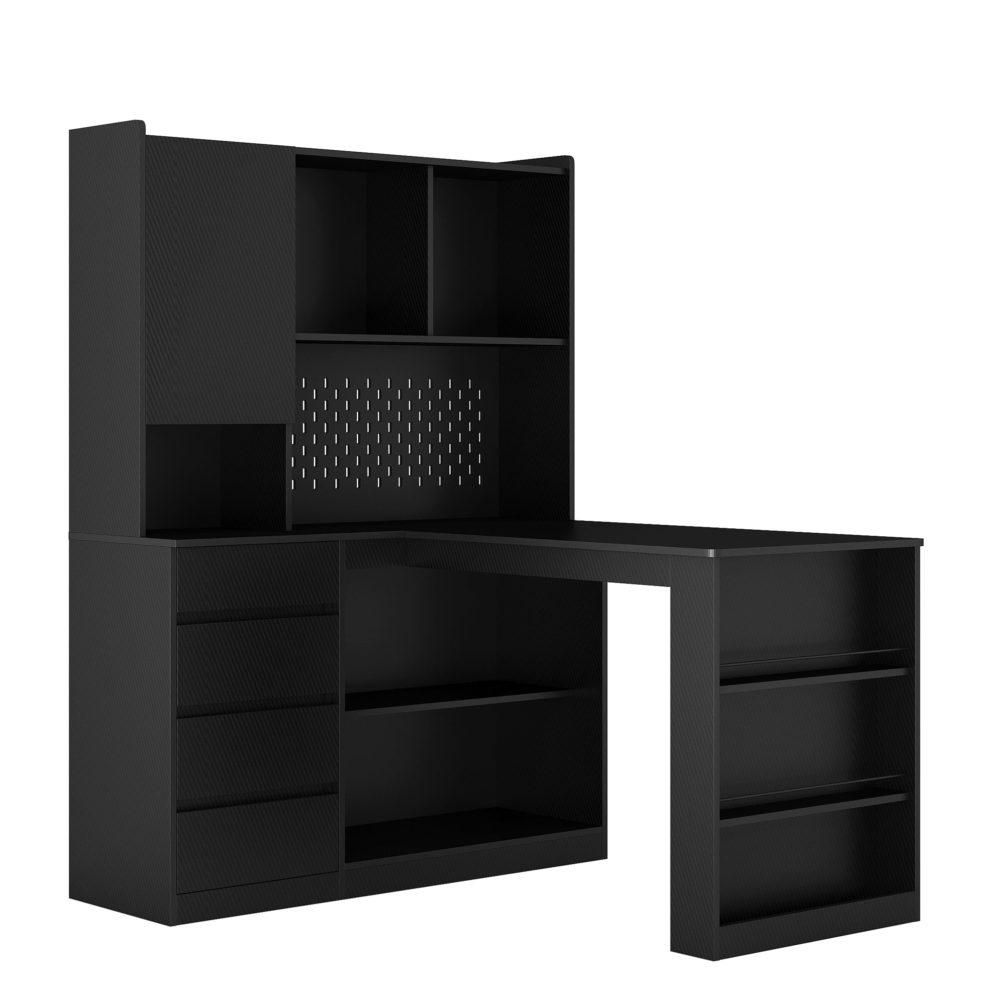 Black L-shaped computer desk product dimensions overview