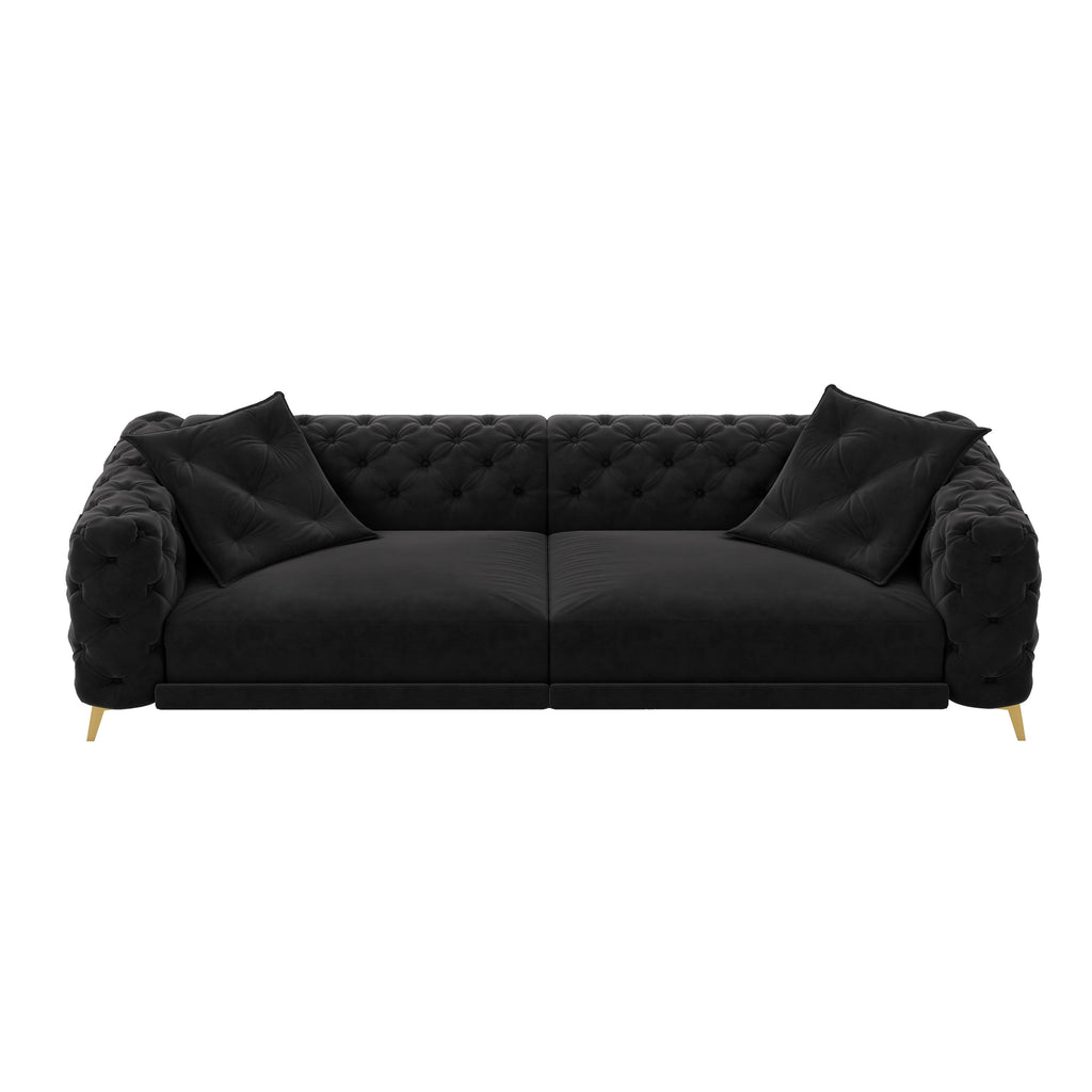 97.7' 3-in-1 Convertible Sleeper Sofa, 28.4' Deep Seat Pull Out Sofa Bed,Button Tufted Modern Sofa, 4-Seater Couch with Movable Ottoman for Apartment, Office, Bedroom,Beige/White