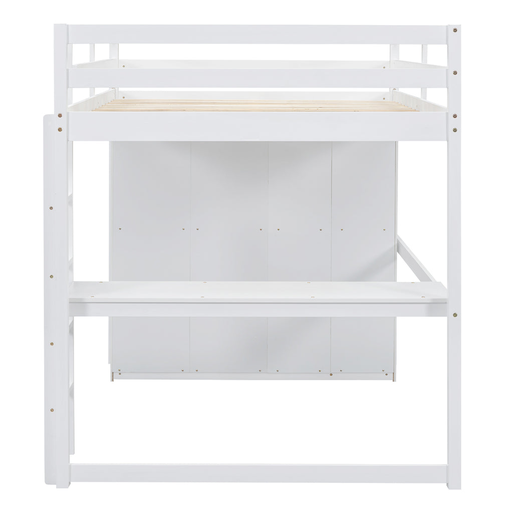 White loft bed frame and guardrail detail