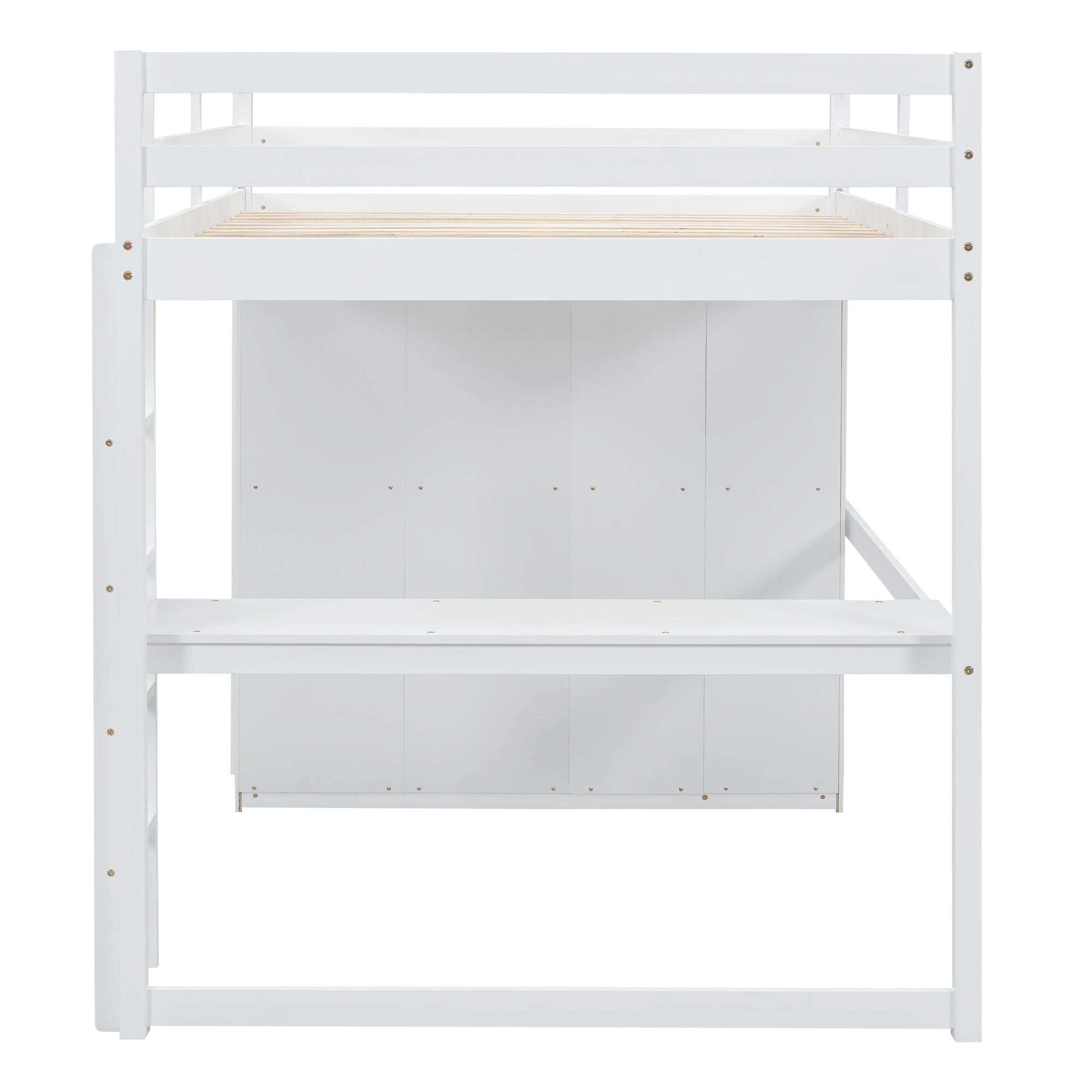 Full Size Loft Bed with Wardrobe, Desk & Storage Drawers — Pine Wood