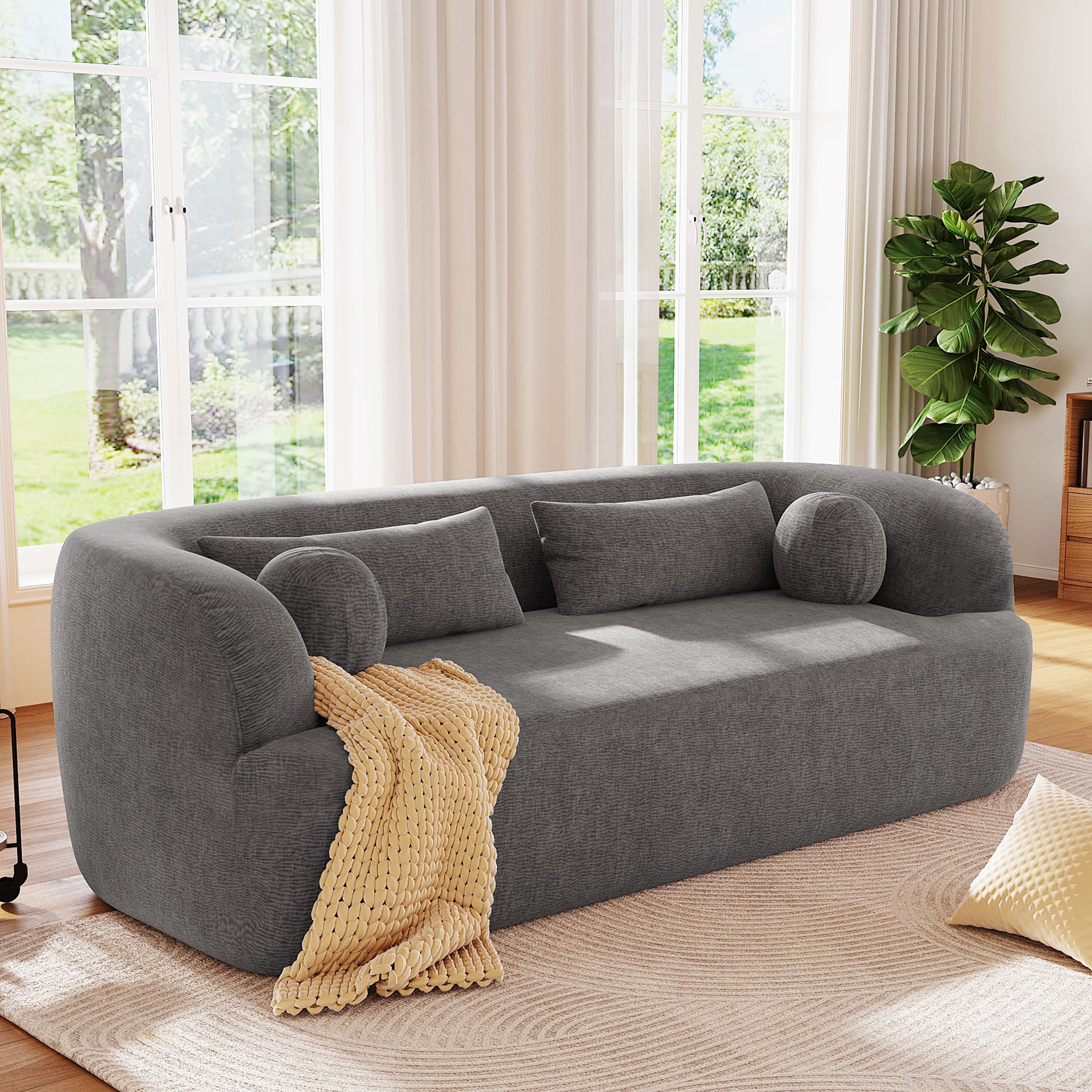 Gray chenille boneless cloud sofa — front view