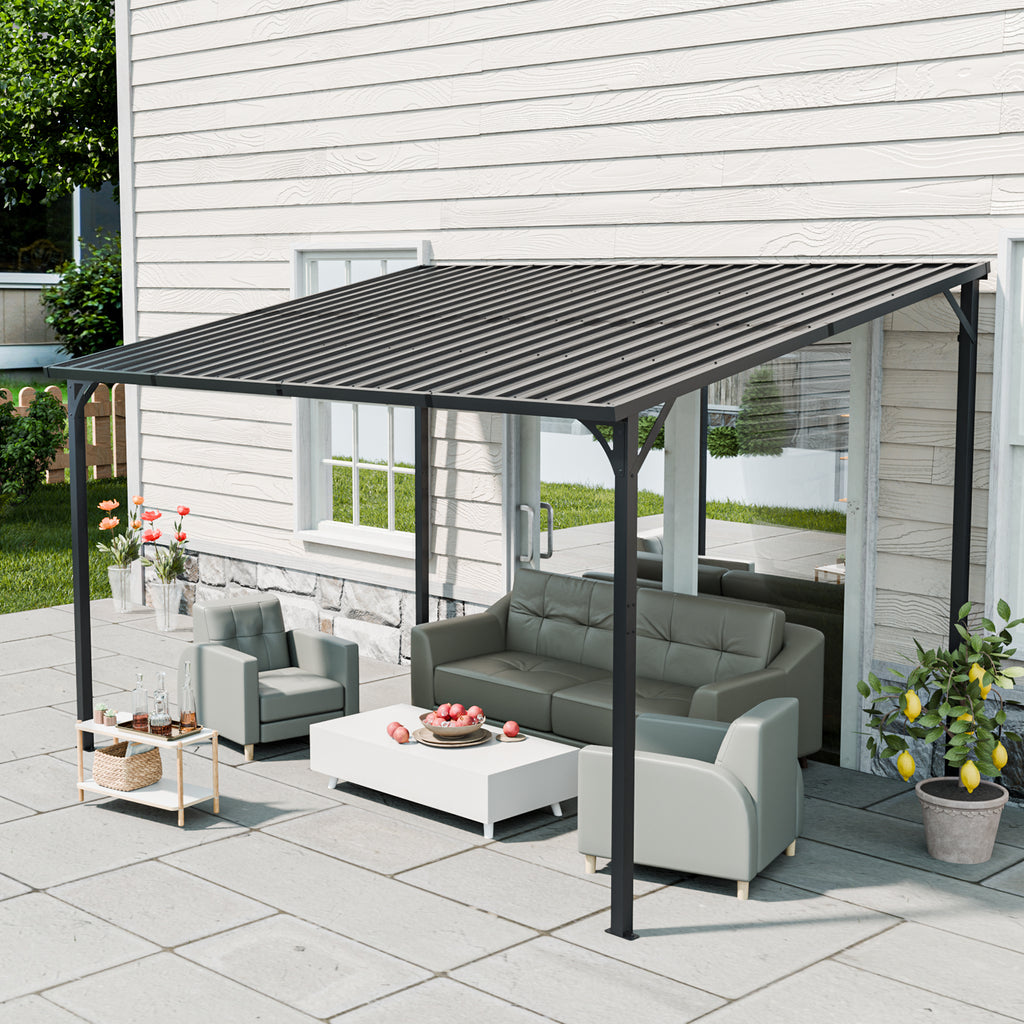 Outdoor Pergola, 12' x 8' Outdoor Pergola for Patio, Large 8x12 Galvanized Steel Lean to Wall-Mounted Pergolas  for outdoor barbecues and family gatherings