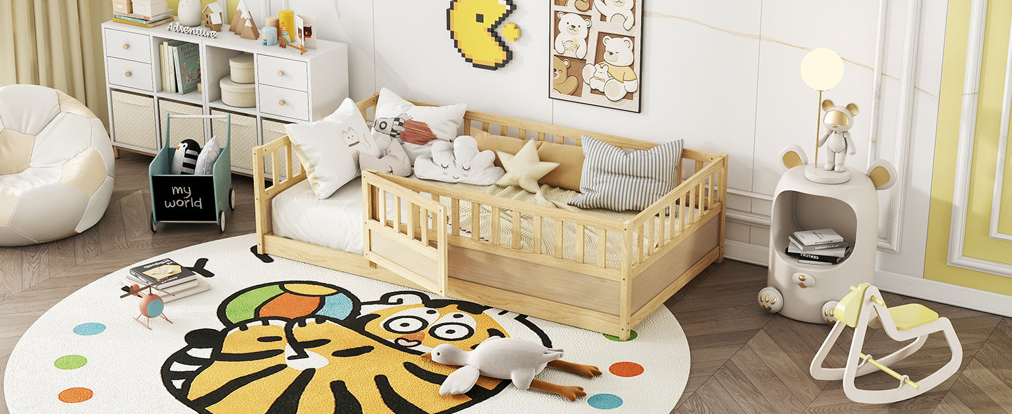 High fence and door detail — twin floor bed