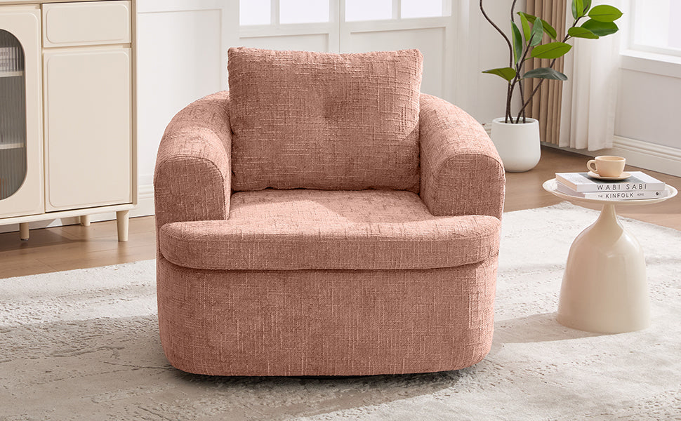 Chenille Swivel Barrel Chair — 360° Dual-Layer Cushion