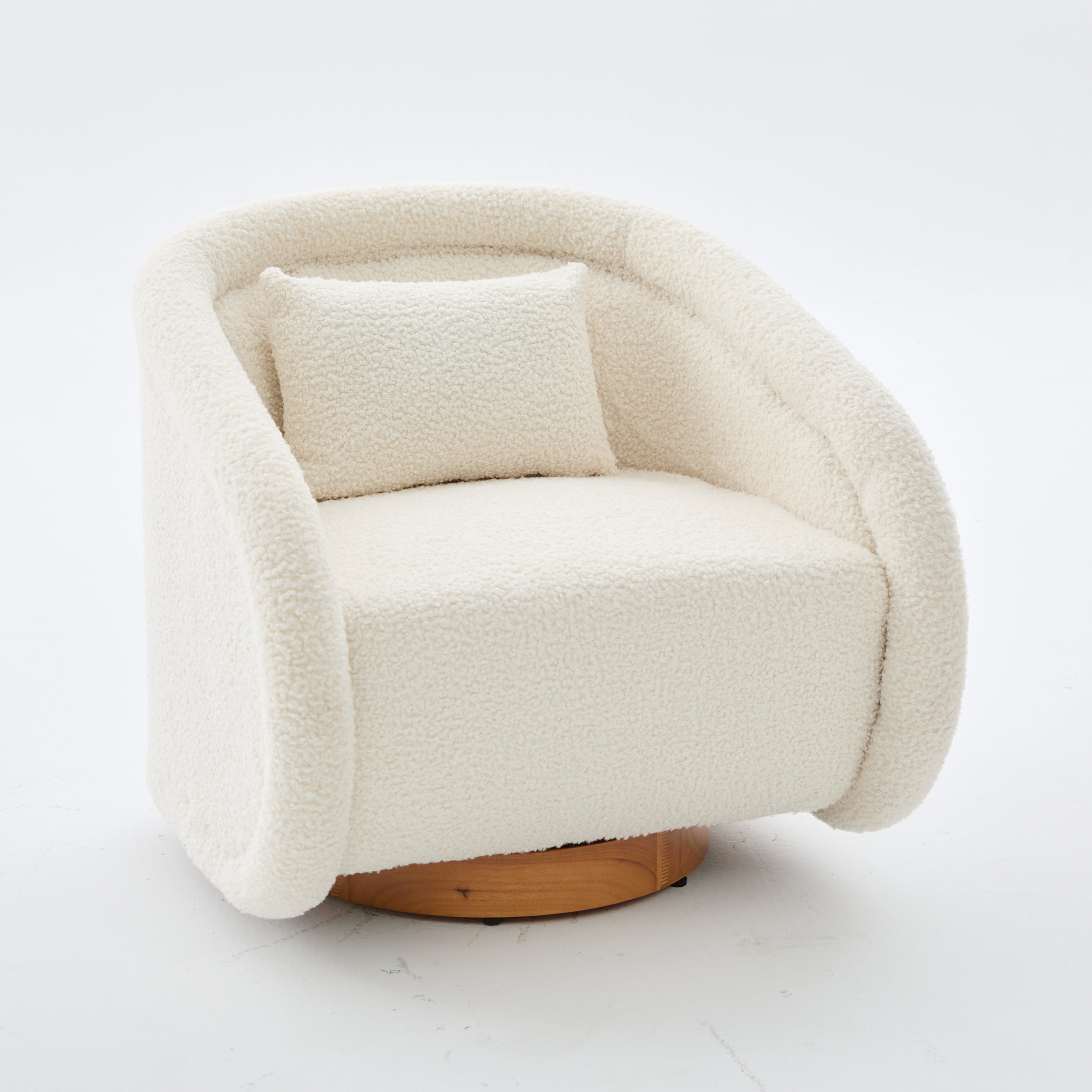White teddy swivel barrel chair — front view