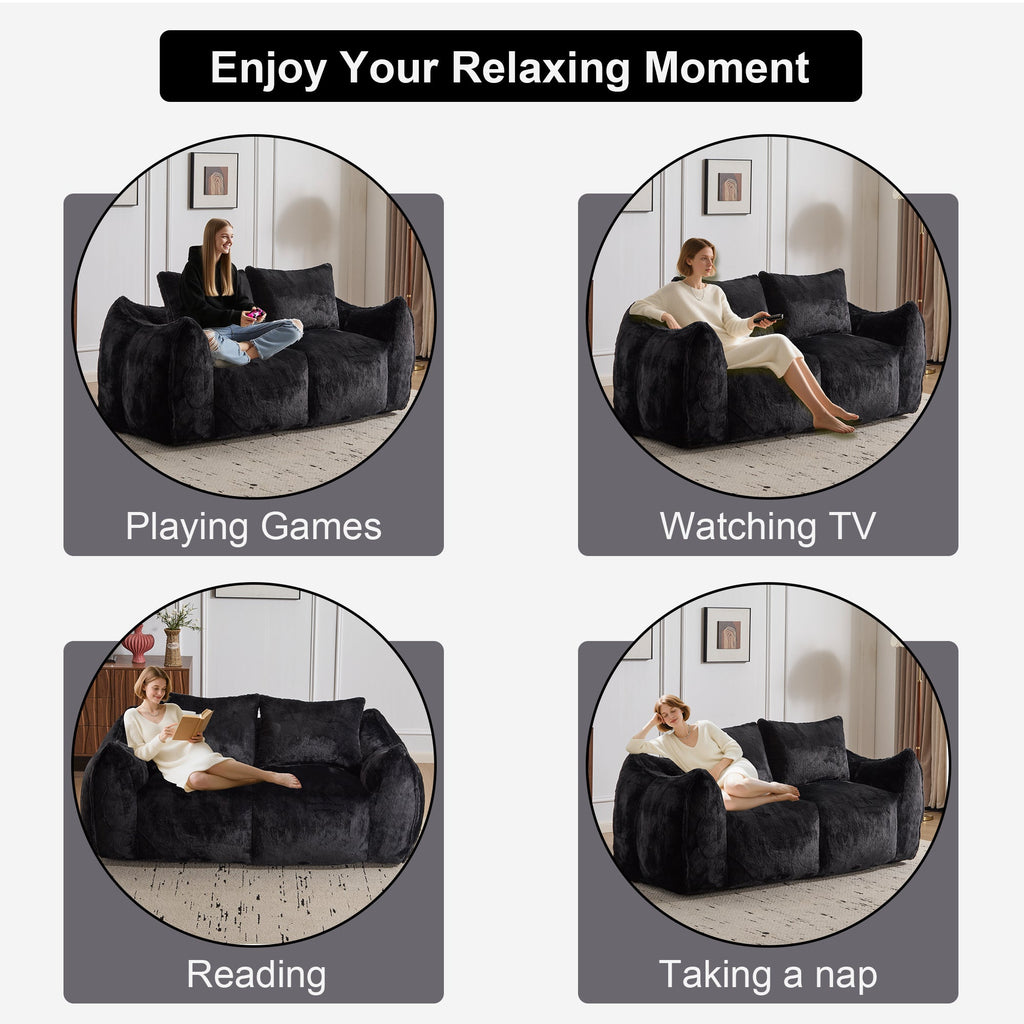 Giant Bean Bag Couch for Adults, Ultra Soft Fluffy Loveseat Bean Bag Sofa, Oversized Chase Lounge Chair Indoor for Living Room Bedroom, No Assembly Required Cozy Reading Chair with Pillows, White