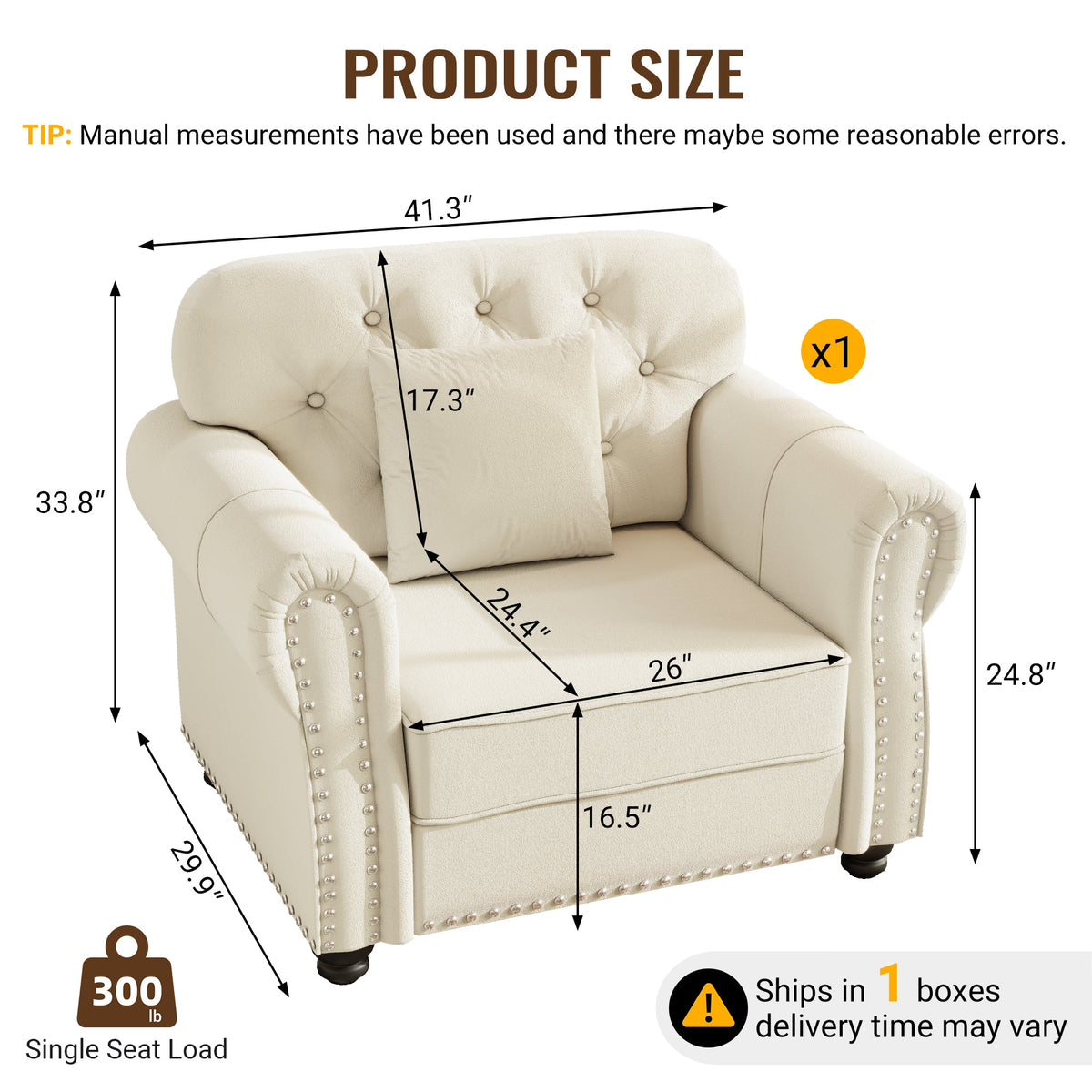 41.3'Upholstered Velvet Sofa with Nailhead Trim and Rolled Armrests,Mid-Century Modern Chesterfield Sofa with Button Tufted,Includes 1 Pillows,Brown