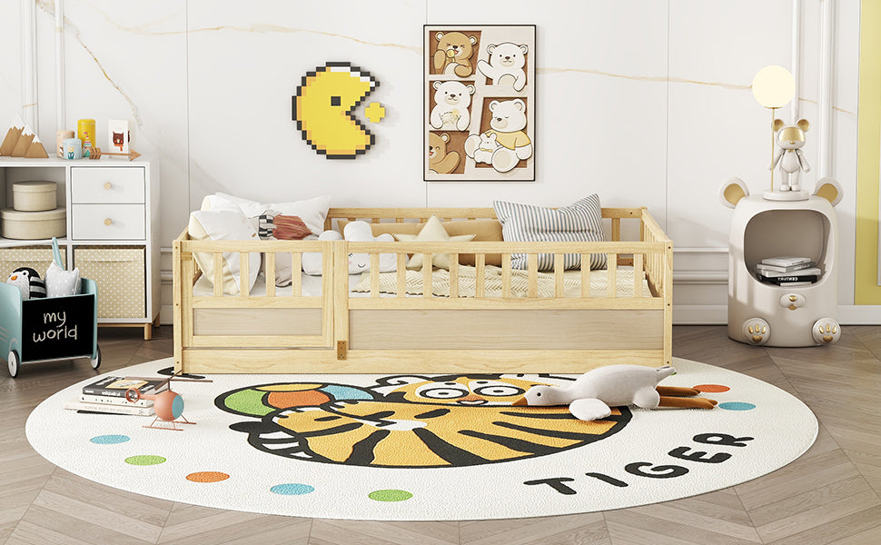 Twin floor bed in children's bedroom setting