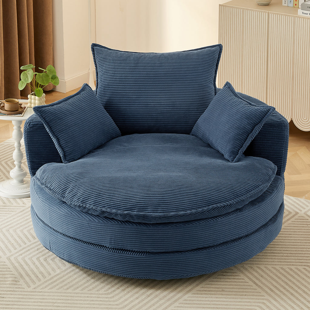 Barrel accent chair corduroy ribbed texture detail
