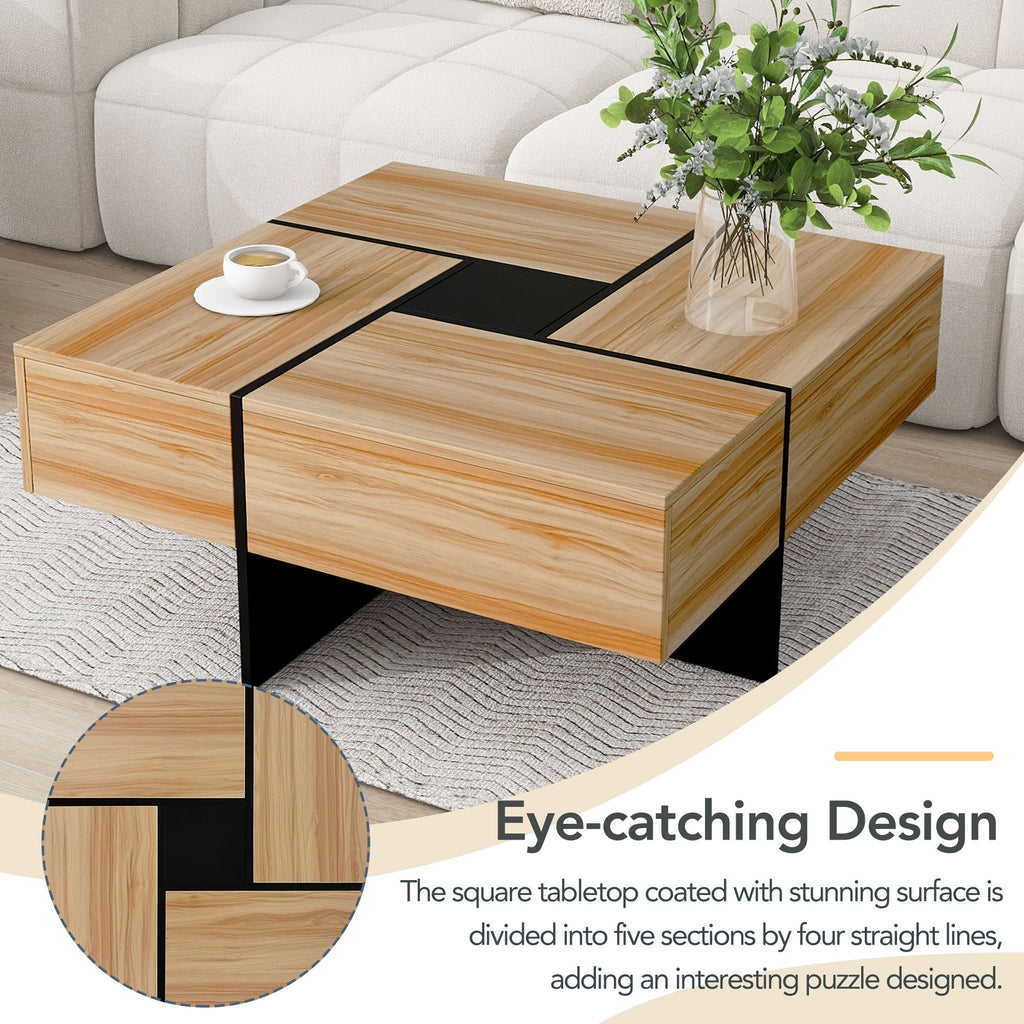 Sliding top coffee table four hidden compartments open