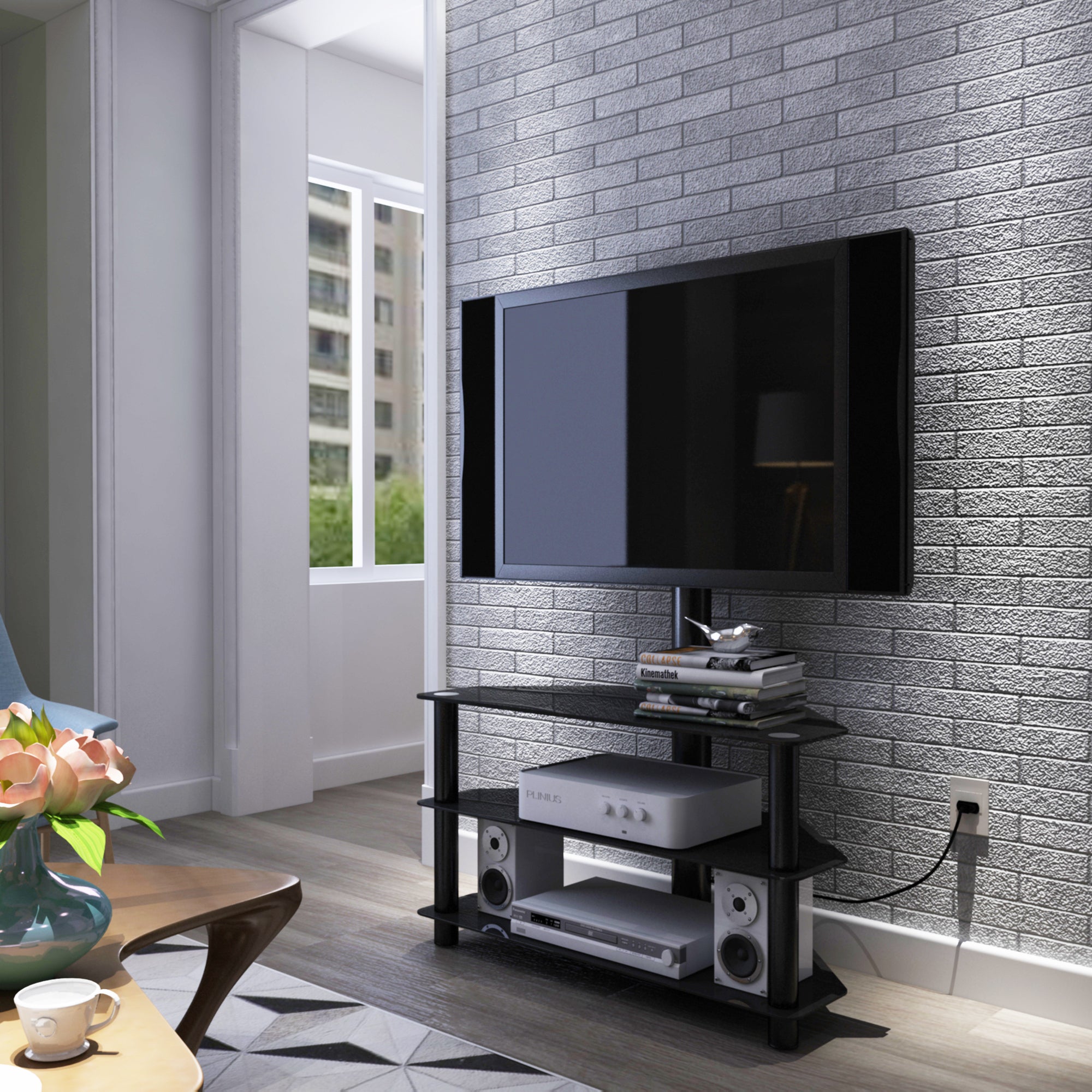 Multi-function floor TV stand with mount for 32-65 inch TVs