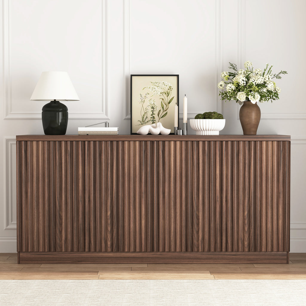 Buffet Cabinet with Storage, 62.60' Sideboard Cabinet with 4 Doors & Shelves, Wooden Kitchen Coffee Bar Credenza Storage for Living Room, Hallway Walnut