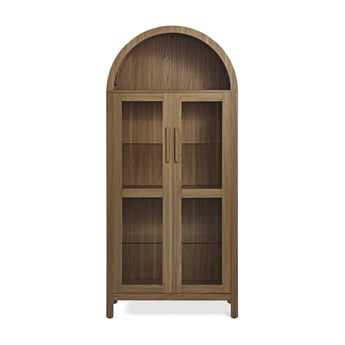 A high arched storage cabinet with a lamp, a modern retro-style wooden storage cabinet with adjustable glass partitions, suitable for use as a multi-functional cabinet in kitchens-Black