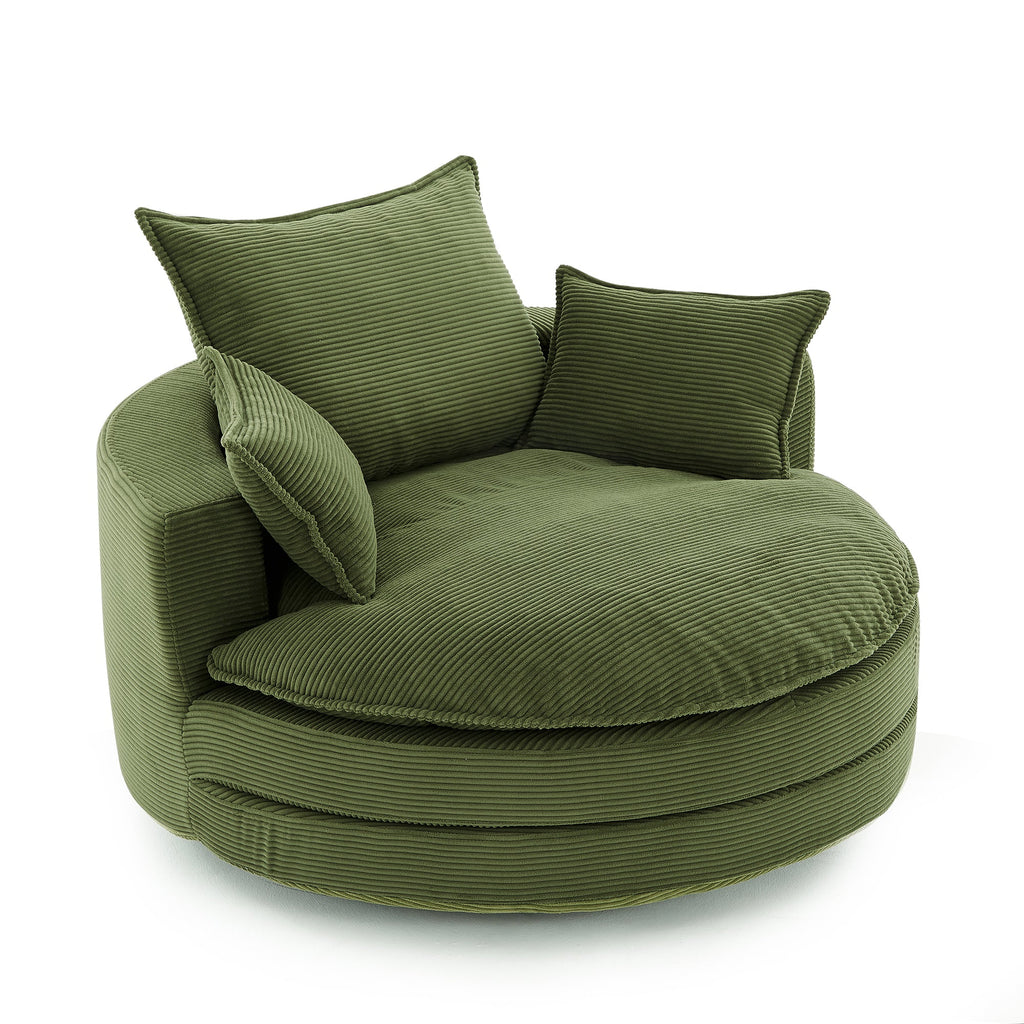Corduroy Swivel Barrel Chair — 360° with Removable Pillows