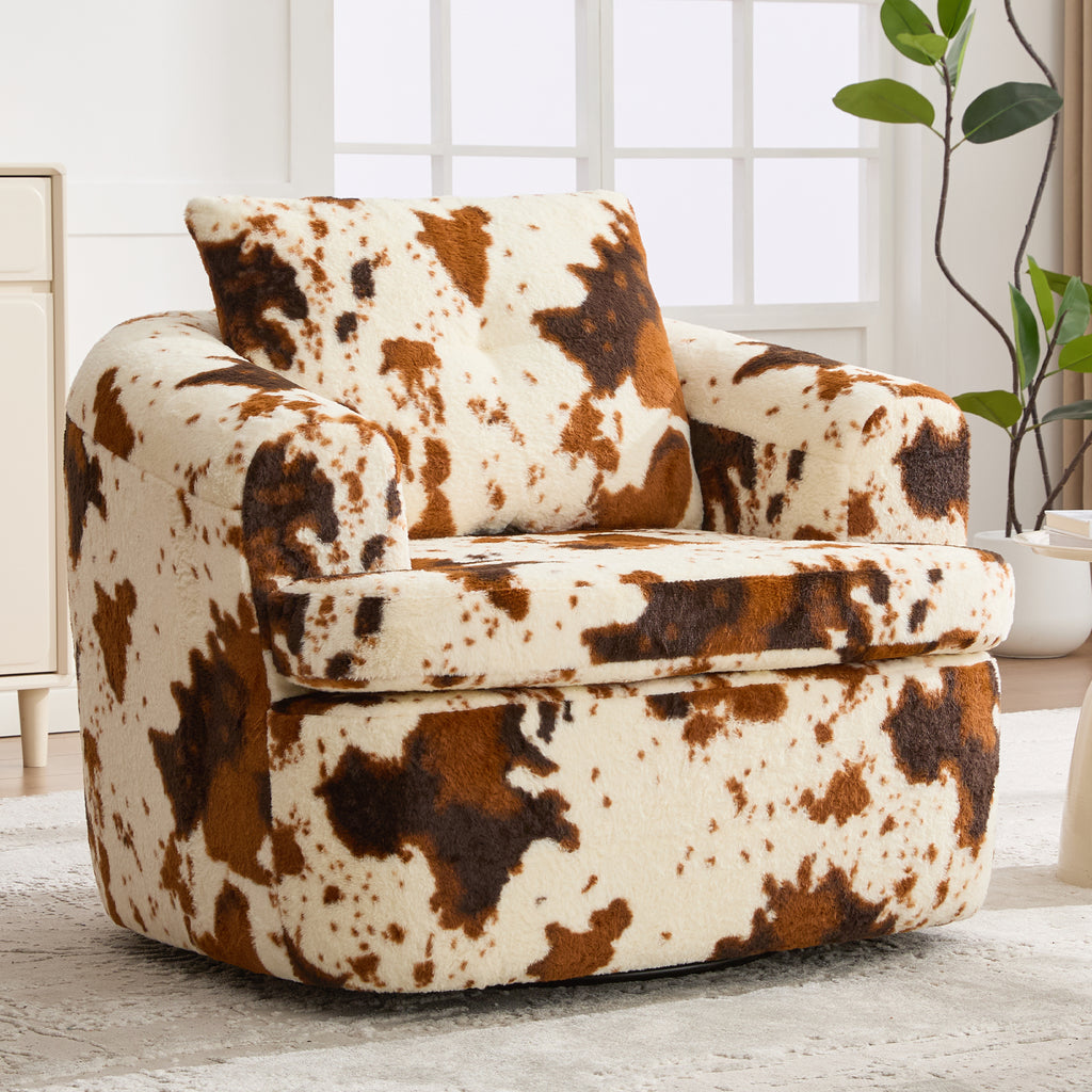 Faux fur accent chair 360 swivel iron base