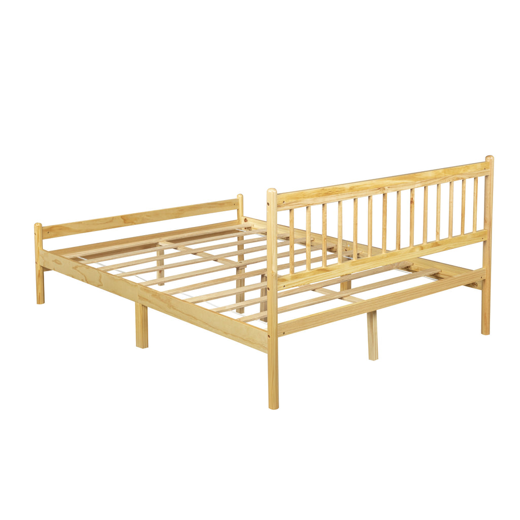 Traditional Style Queen Size Bed with Headboard and Footboard, Pinewood Bed with Strengthened Bed Frame ,Walnut