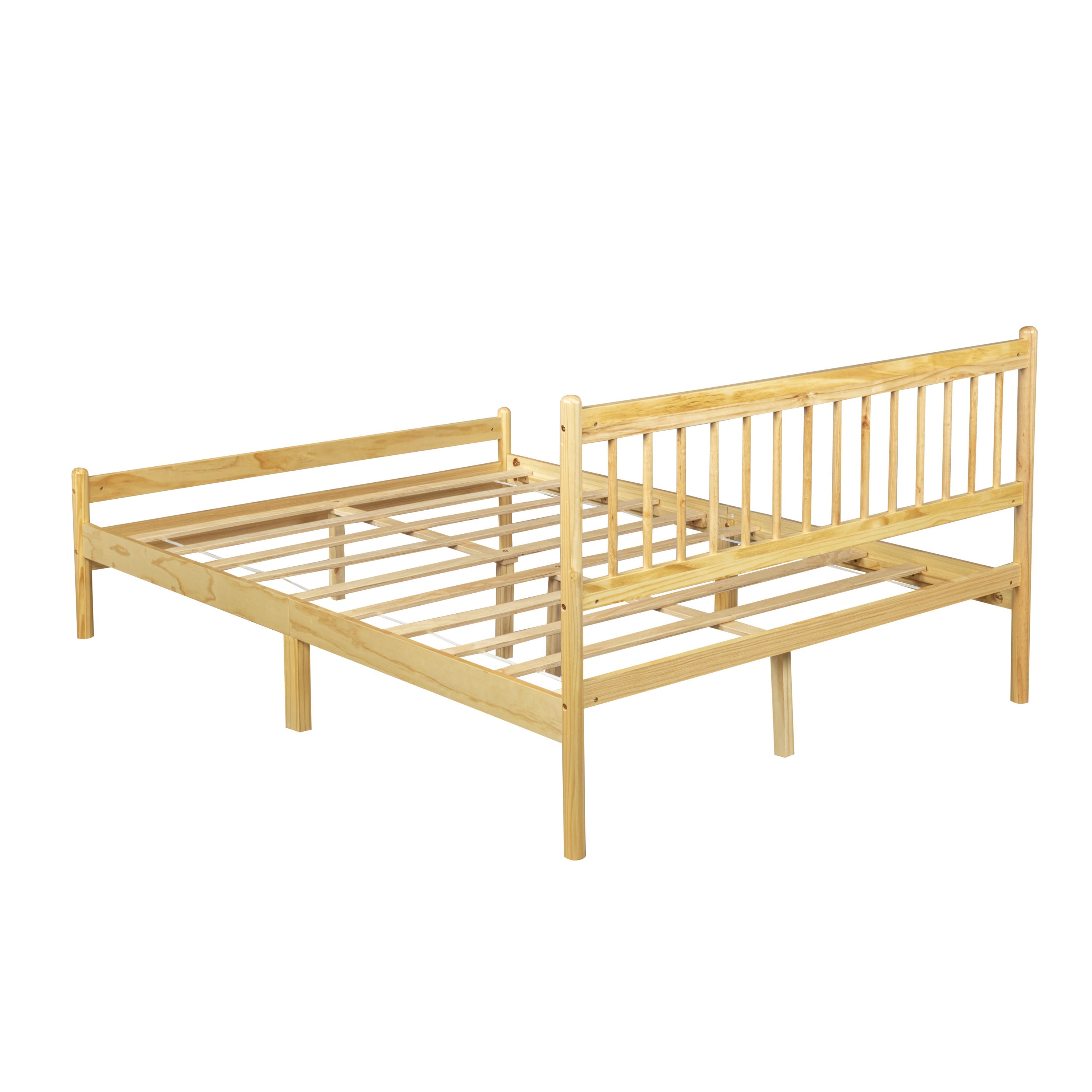 Traditional Style Queen Size Bed with Headboard and Footboard, Pinewood Bed with Strengthened Bed Frame ,Walnut