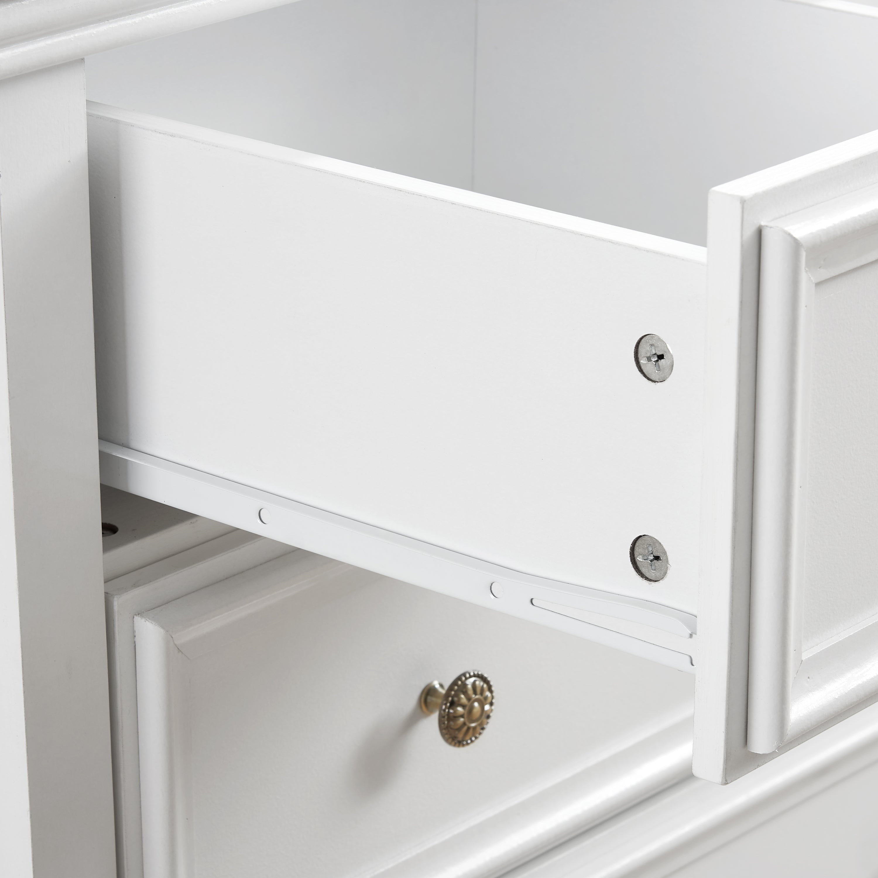 Bedroom storage dresser white finish close-up