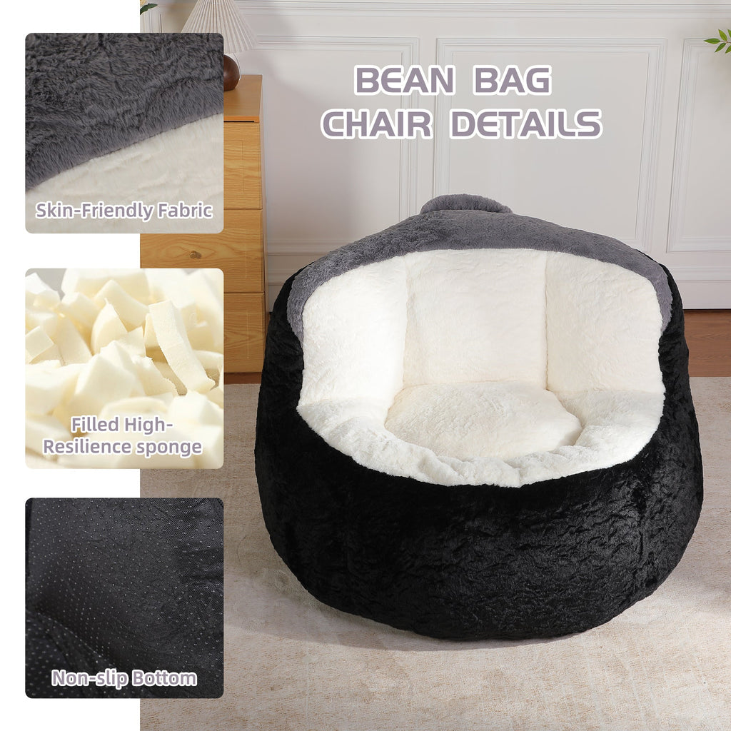 Oversized Bean Bag Chairs,Multicolor Faux Fur Couch Filled with Shredded Sponge,Large Lounger Sofa For Living Room,No Assembly Required , Pink+White+Purple