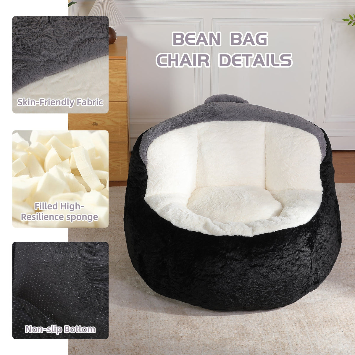 Oversized Bean Bag Chairs,Multicolor Faux Fur Couch Filled with Shredded Sponge,Large Lounger Sofa For Living Room,No Assembly Required , Pink+White+Purple