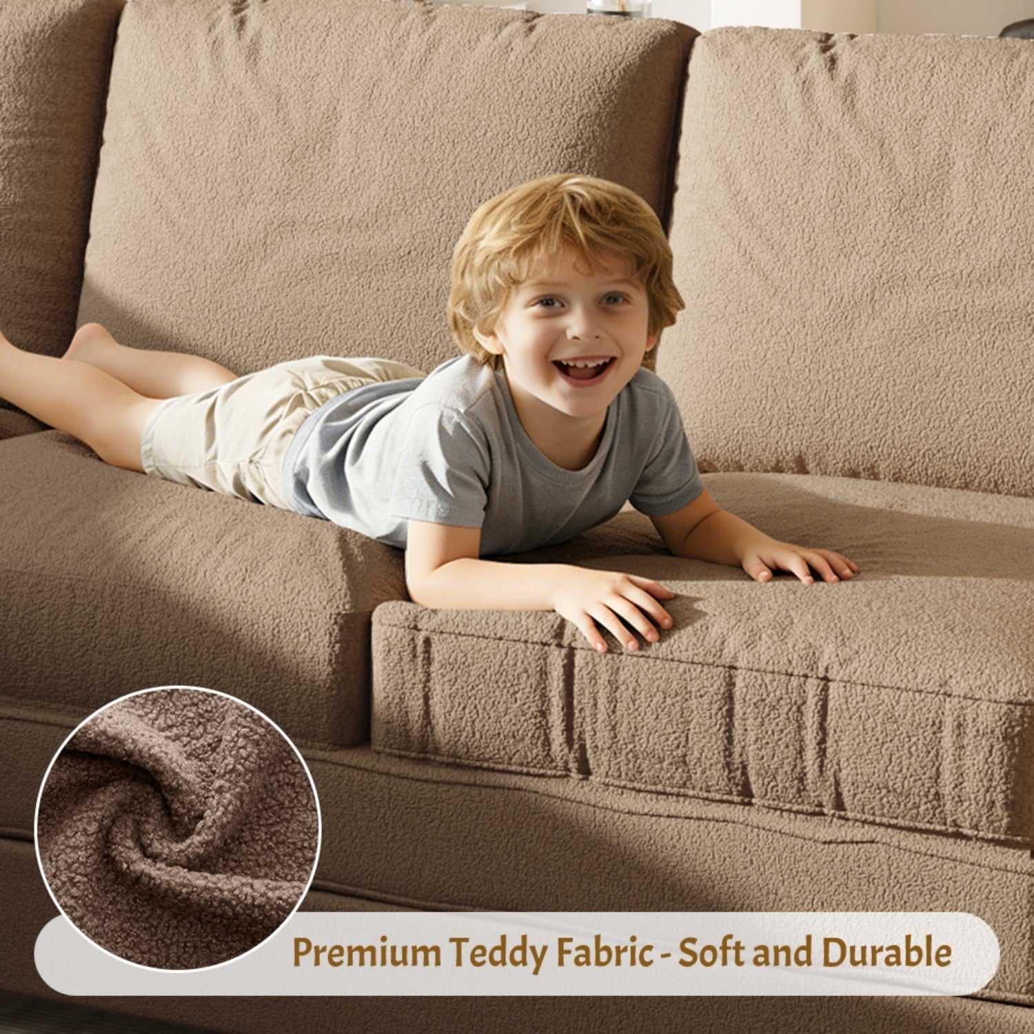 115.2' L-Shaped Sofa Couch with Pull-Out Bed,Oversize Convertible Sleeper Sofa with side Pocket & USB Port,Teddy Upholstered Sectional Couches with Convert Left/Right Facing, Light Grey
