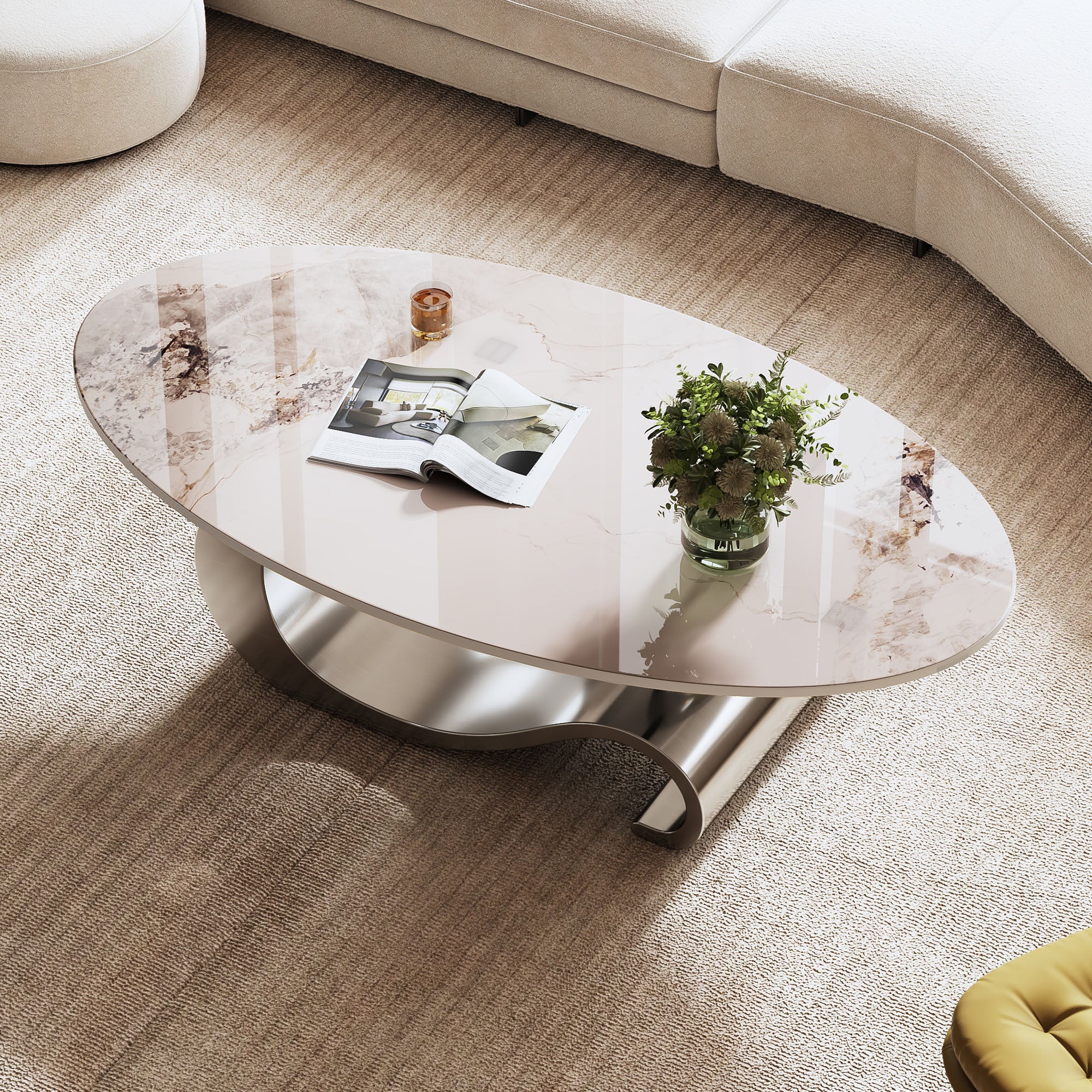 Modern coffee table oval shape living room centerpiece