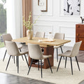 Scalable dining table and chair set, 59-71 inch pull-out table,6-piece set of Warm Gray Artificial PU Chairs With Curved Widened Cushion Design. Suitable for dining rooms,office,etc.