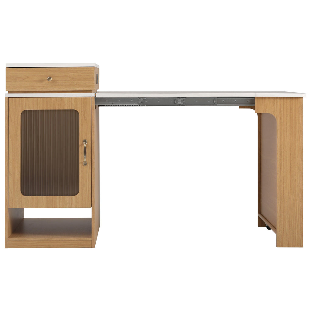 K&K 59.5' Kitchen Island with Extendable Dining Table, Kitchen Storage Table with Double-sided Storage, Kitchen Island with 2 Drawers, Power Outlet, Side Open Shelves, for Kitchen, Dining Room, Black