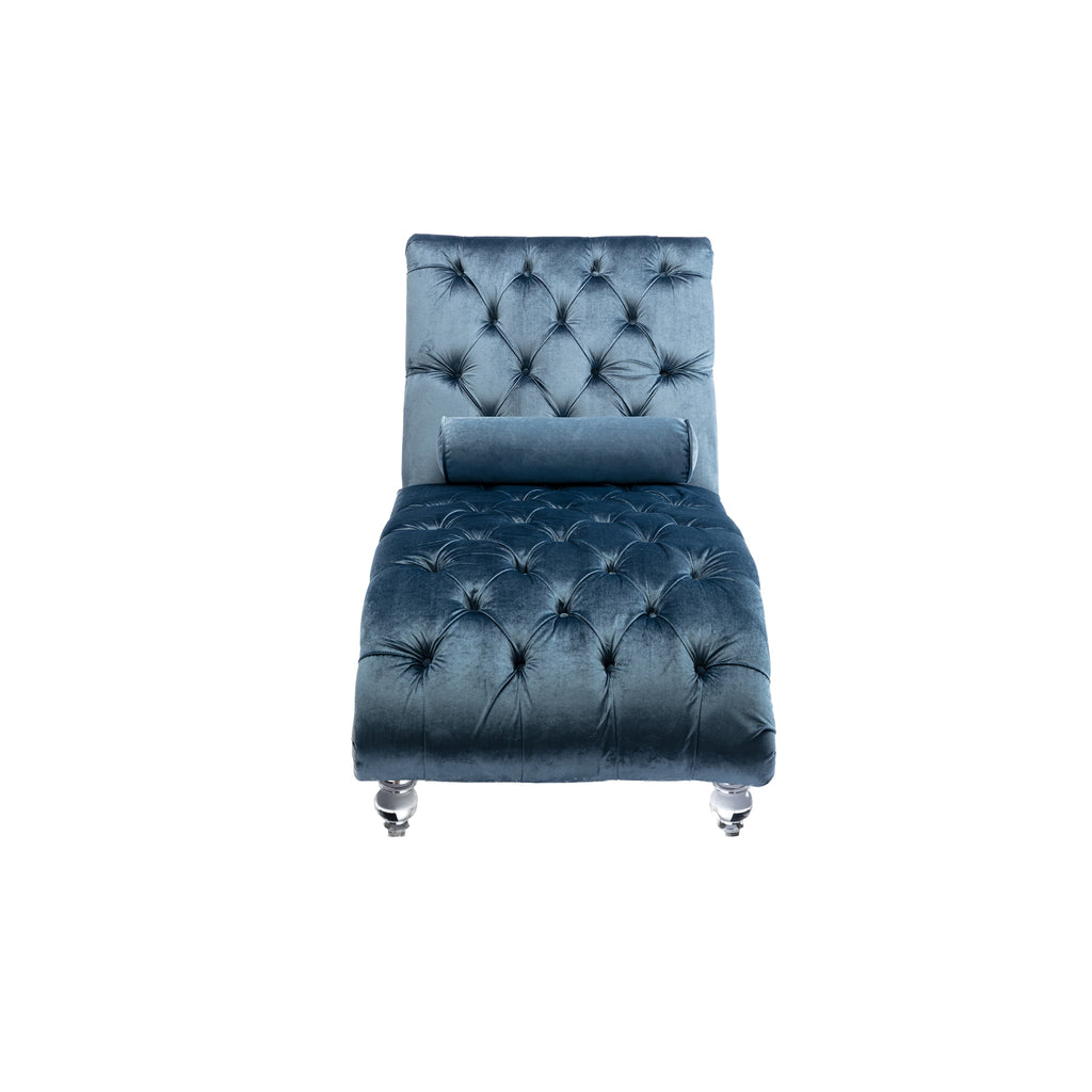 Full length light blue velvet chaise lounge