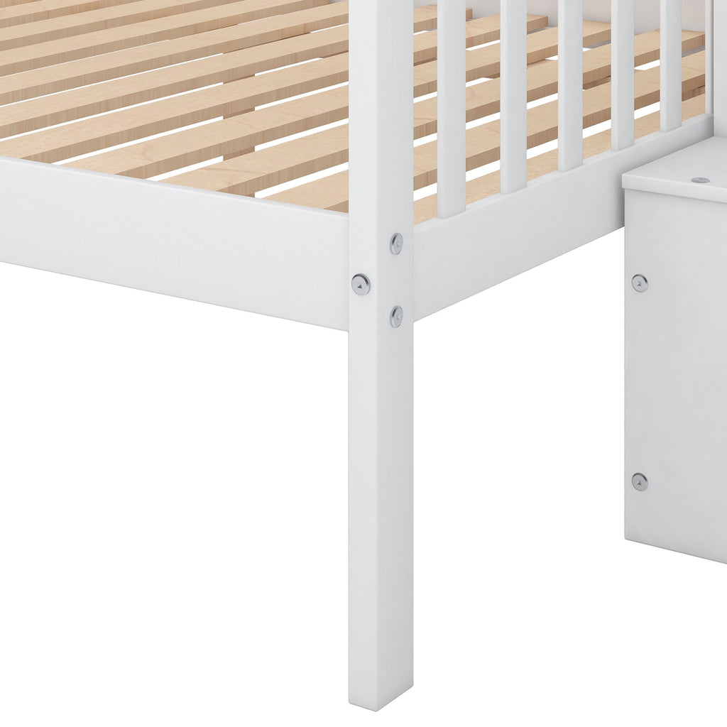 Twin over Full Stairway Bunk Bed with Side Shelves & Storage — Pine Wood