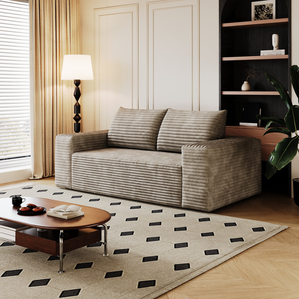 Camel corduroy 2-seater deep seat loveseat — front view
