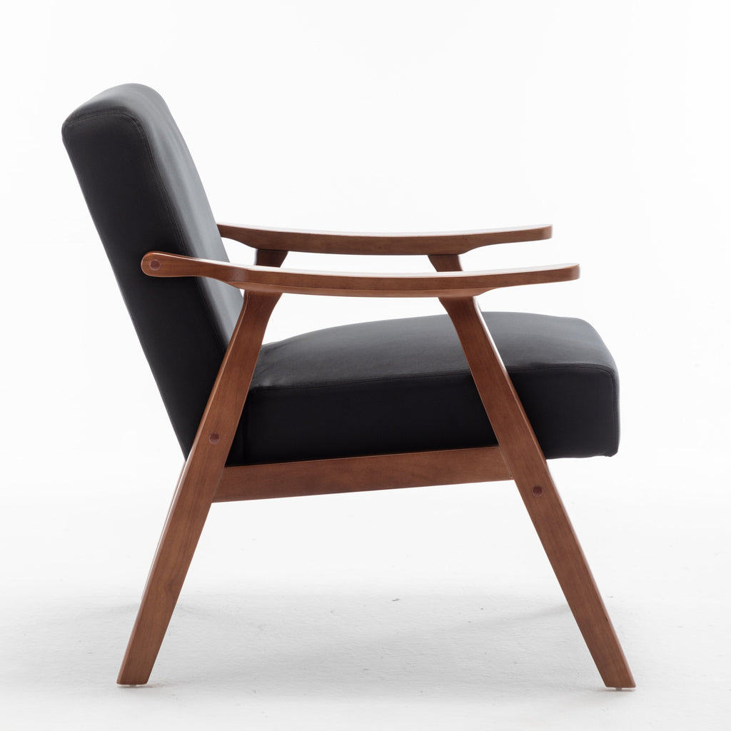 Velvet Mid-Century Wingback Accent Chair — Wood Frame & Thick Backrest