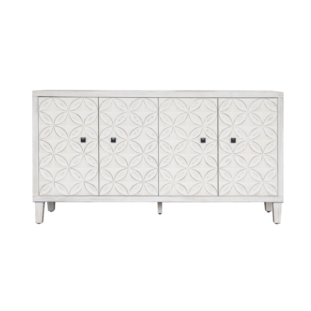 White washed shabby chic sideboard four doors — front view