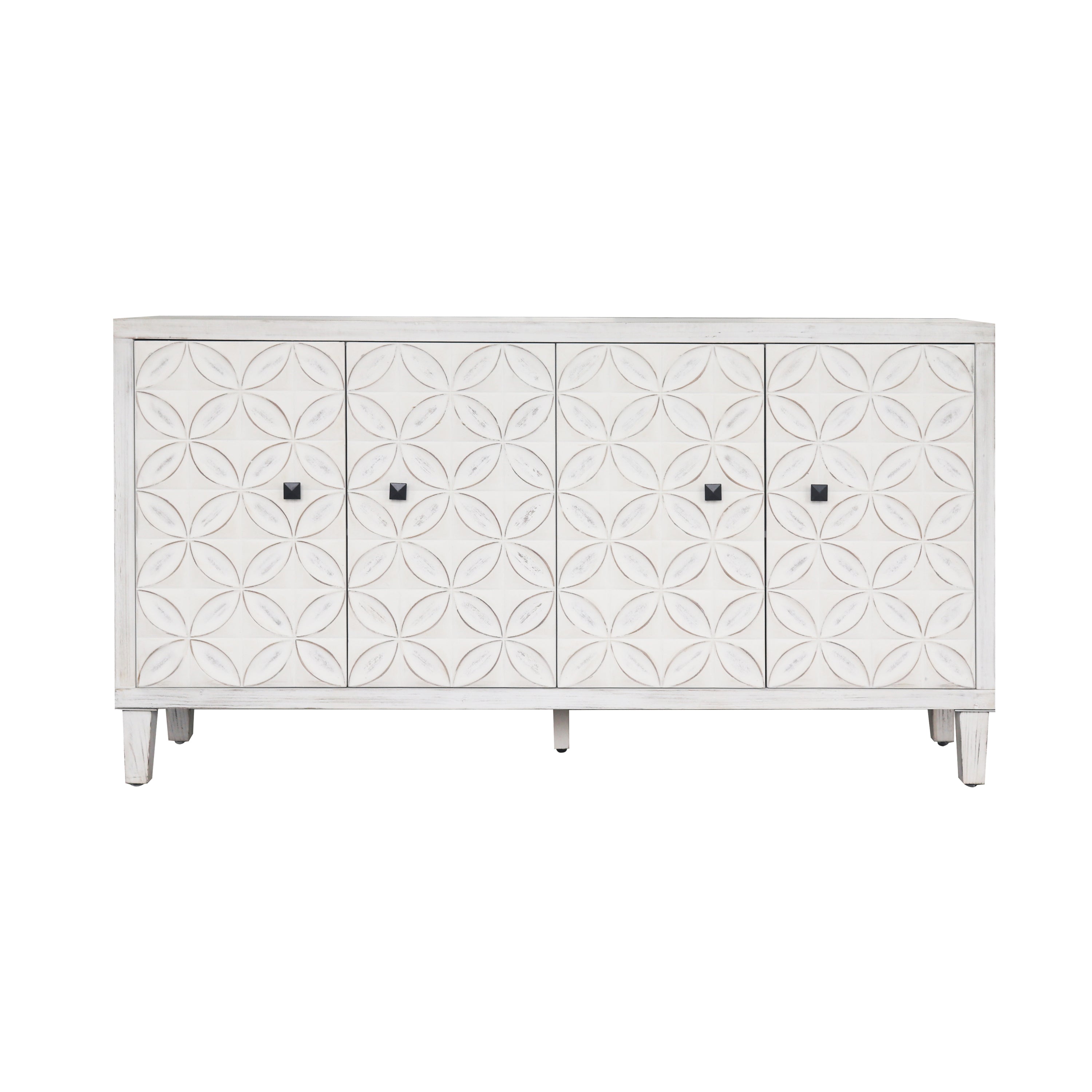 White washed shabby chic sideboard four doors — front view