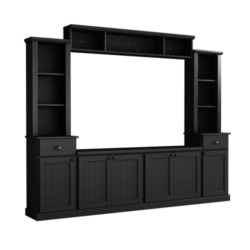 Black 103 inch entertainment center wall unit with bridge — front view