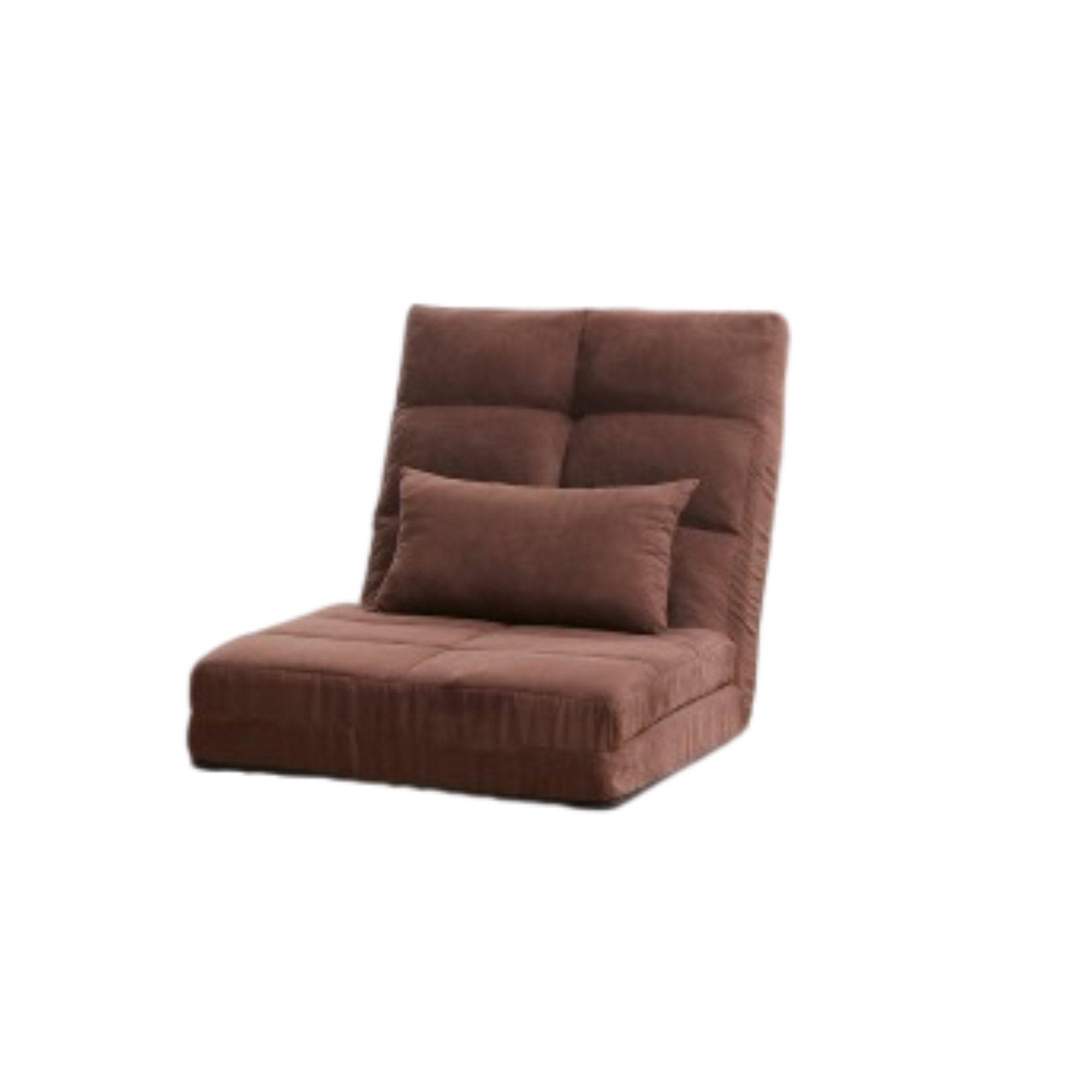 Brown fold-down floor sofa bed with metal frame — front view