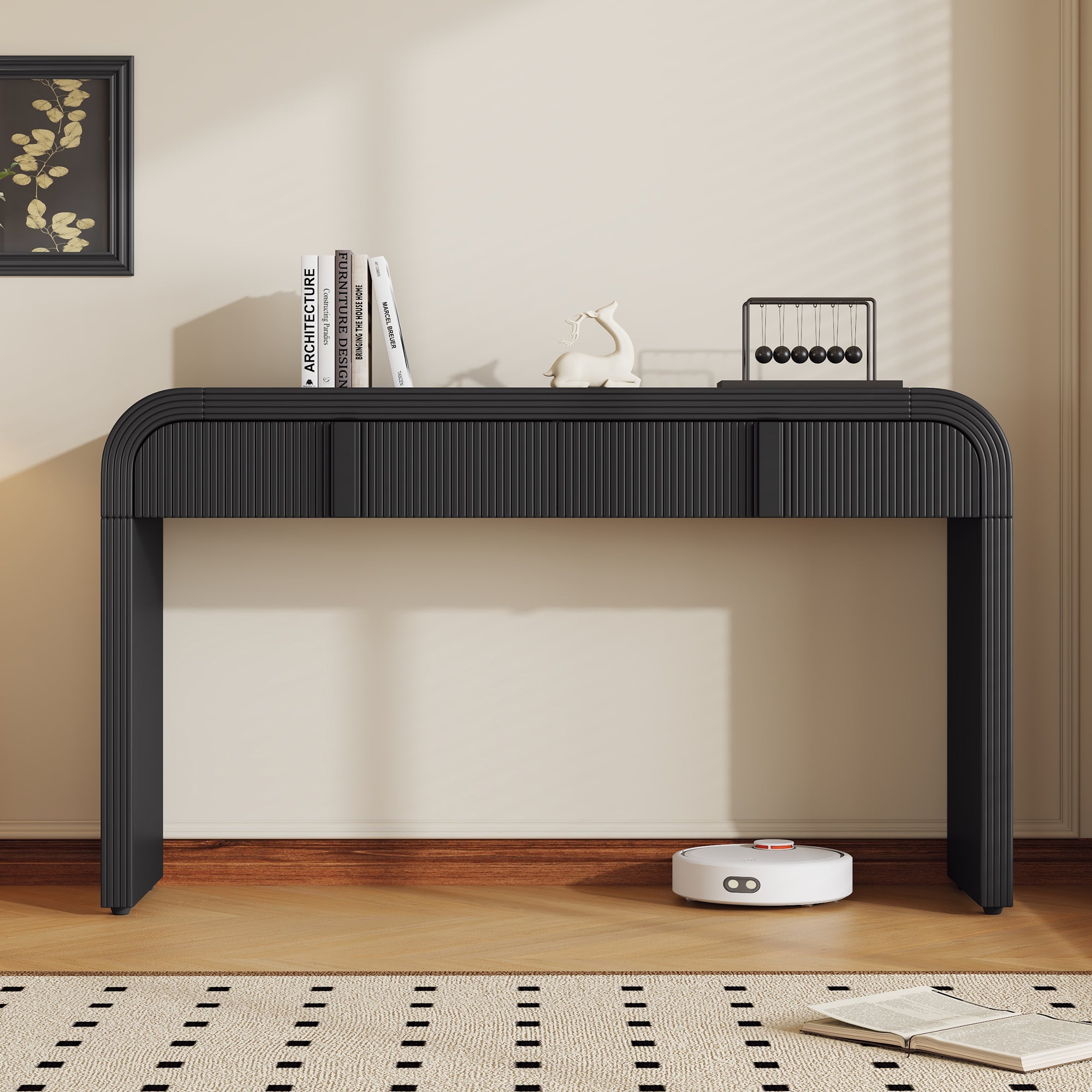 Modern black entryway console table full view