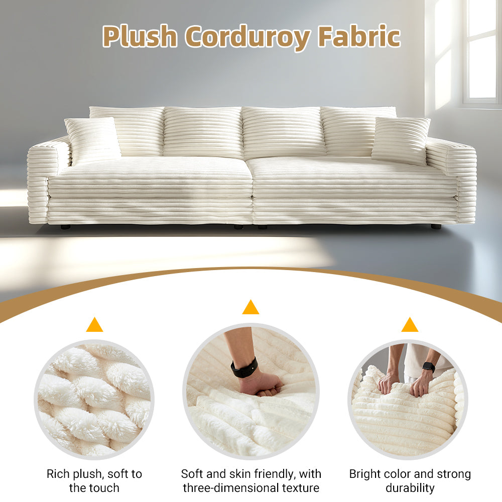 102.4 'Plush Corduroy 4-Seat Sofa,Modern Comfy Upholstered Sofa Cloud Couch,Deep Seat Couches with Soft Pillows and 3 Ottomans,Convertible Sofa Lounge Chair,Black(Old SKU:W1885S00287)