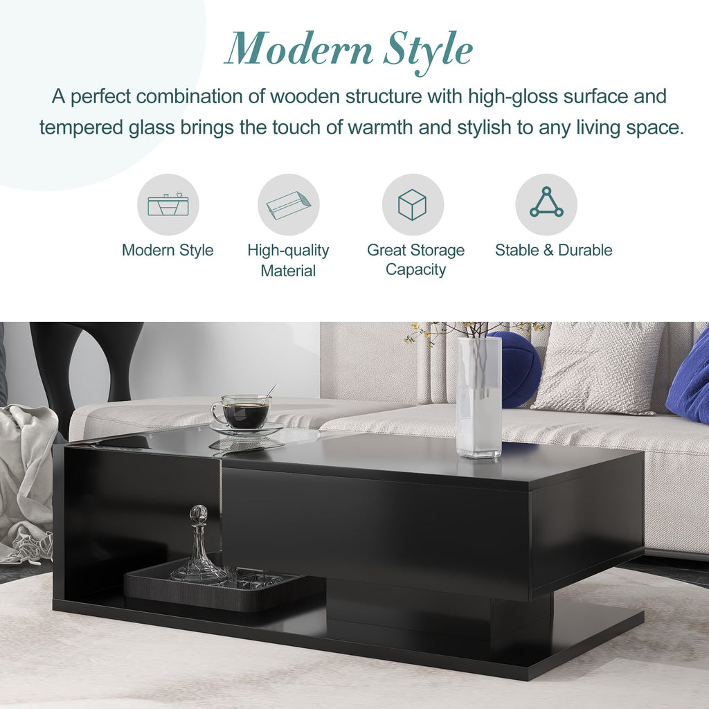 Black rectangle center table living room full view