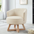 Beige linen swivel accent chair — front view