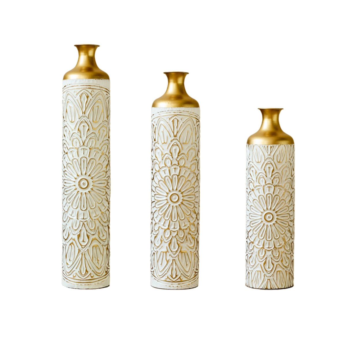 3-piece home decoration large glazed metal vase -- Floor metal vase modern style decoration home droplet shaped white metal vase