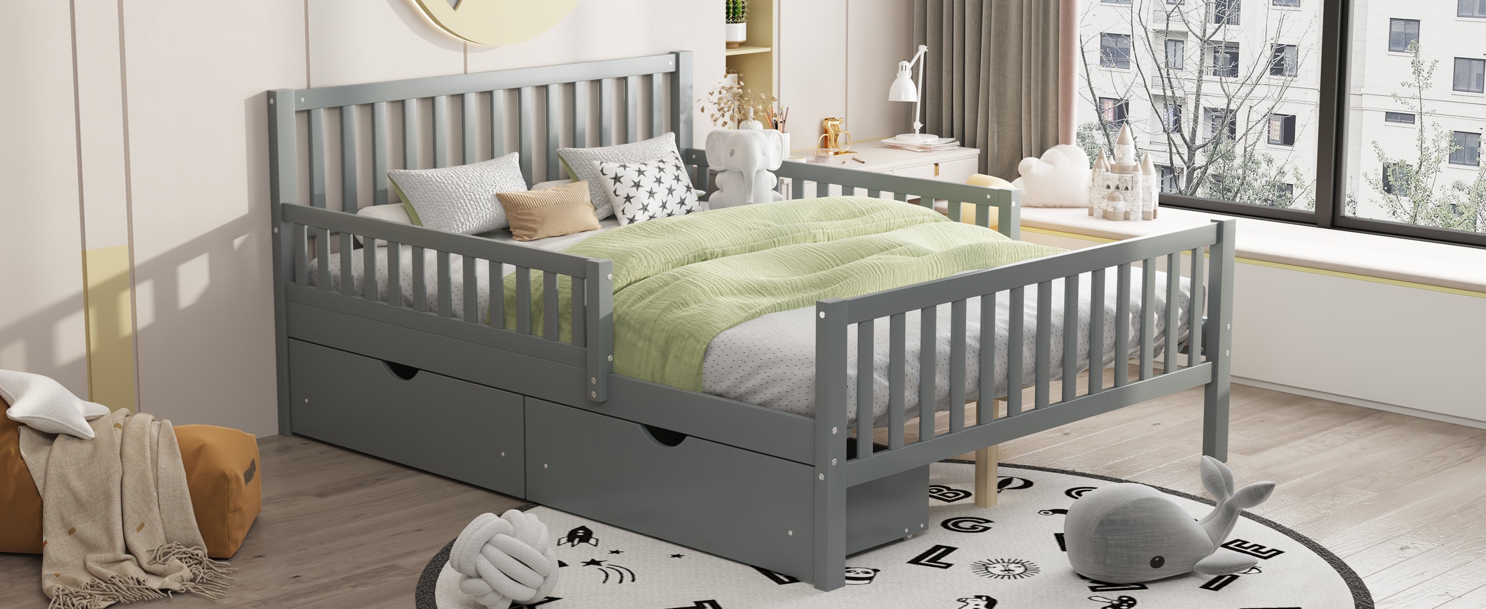 Gray wood platform bed product photo